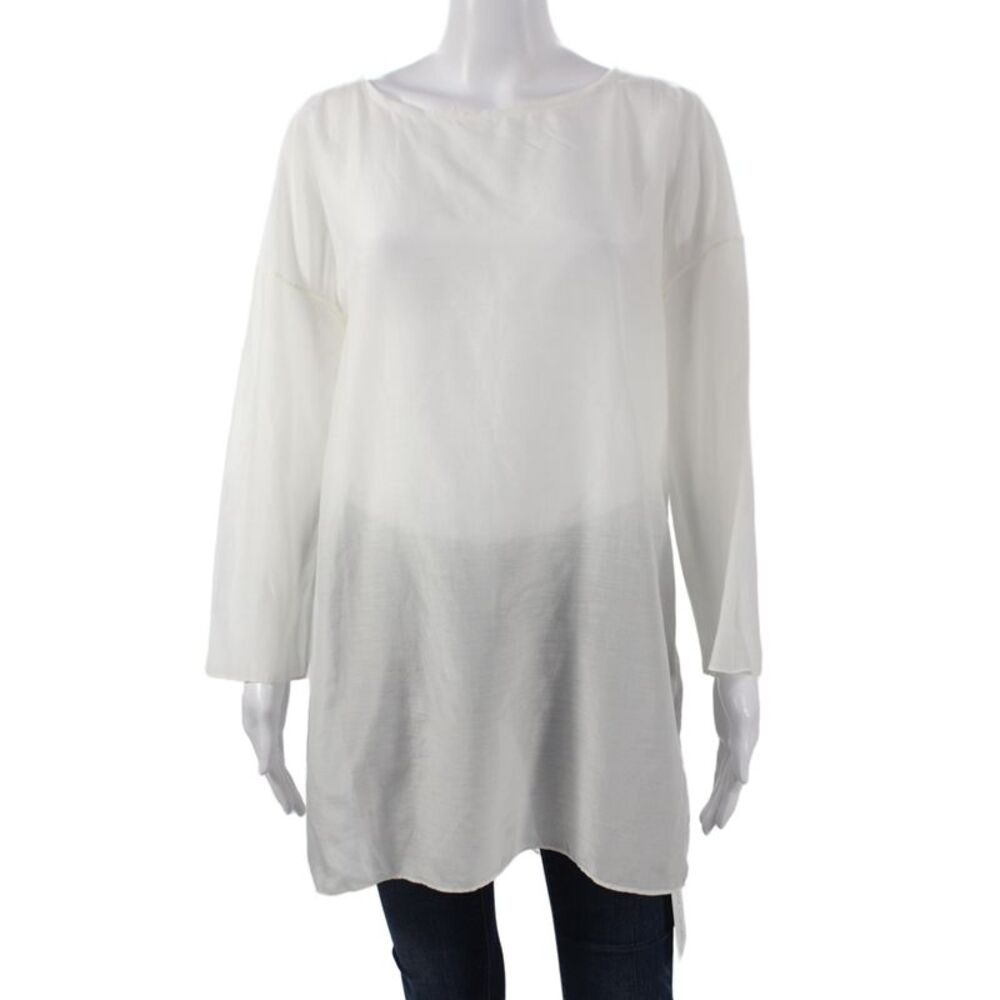 The Row Women Tunic Blouse White Long Sleeve Round Neck Cotton Silk Size XS